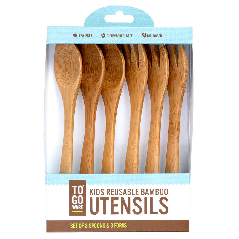 KIDS Set of 3 Forks & 3 Spoons in Reusable Bamboo